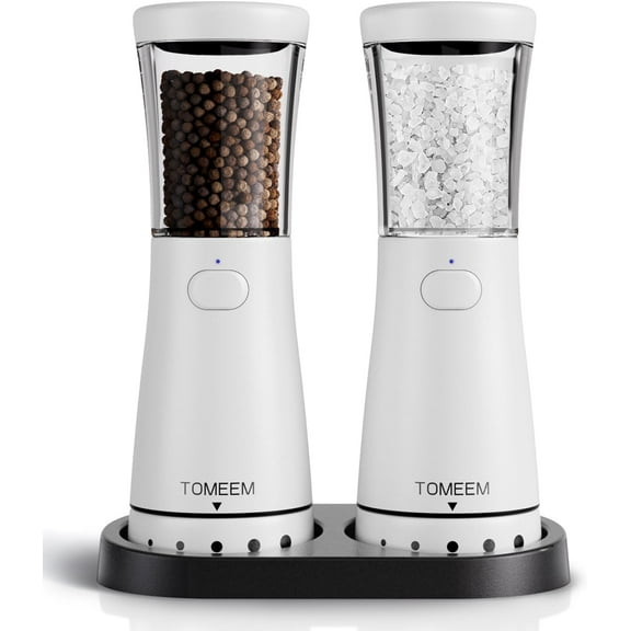 Rechargeable Salt and Pepper Grinder Set Automatic Electric Pepper Grinder Set Stainless Steel 4.5oz Larger Capacity Tomeem
