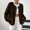 Brown, variant on Women Soft Teddy Fleece Button Down Blazer Jacket Long Sleeve Fall Winter Casual Layering Outerwear Orange 4XL