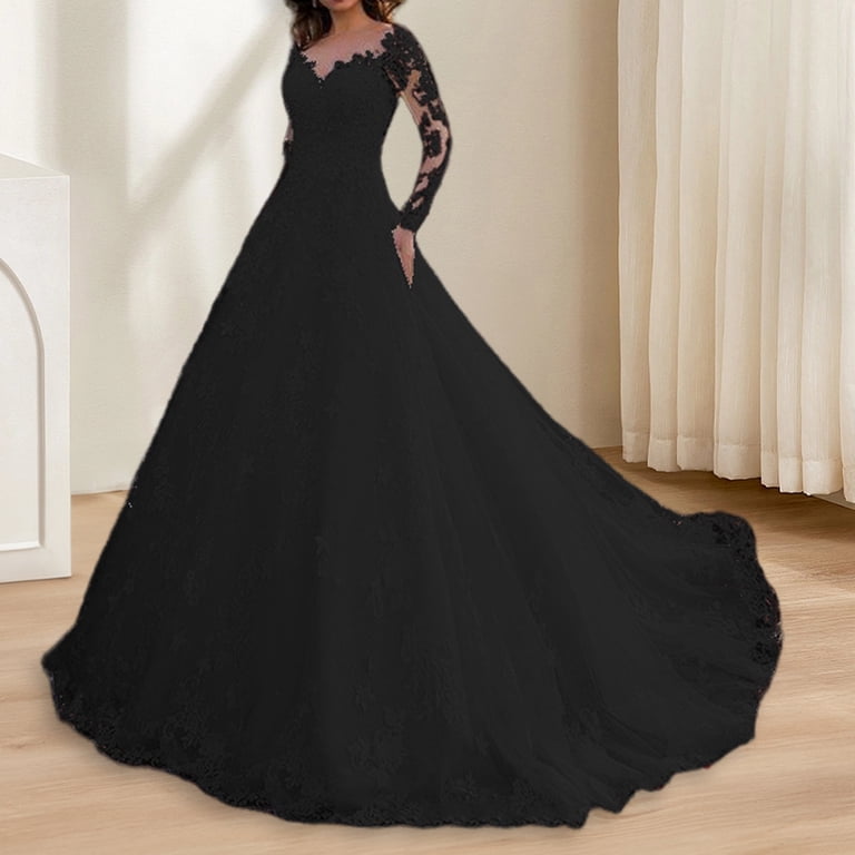 sachin and babi light blue dress Women Evening Dress Lace Floral Embroidered A-line Big Swing V Neck Long  Sleeves Back Zipper Closure Prom Wedding Party Maxi Dress