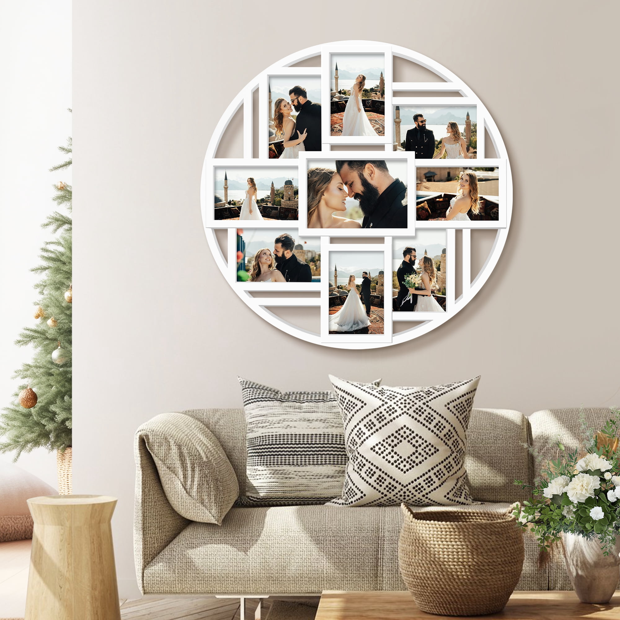 9-Opening Round 4×6 Collage Wall Frame, Multi Picture Photo Frame for Wall, Displays 9 Slots Photos, Family Collage Picture Frames, Cool Gallery-Style Wall Decor (White)