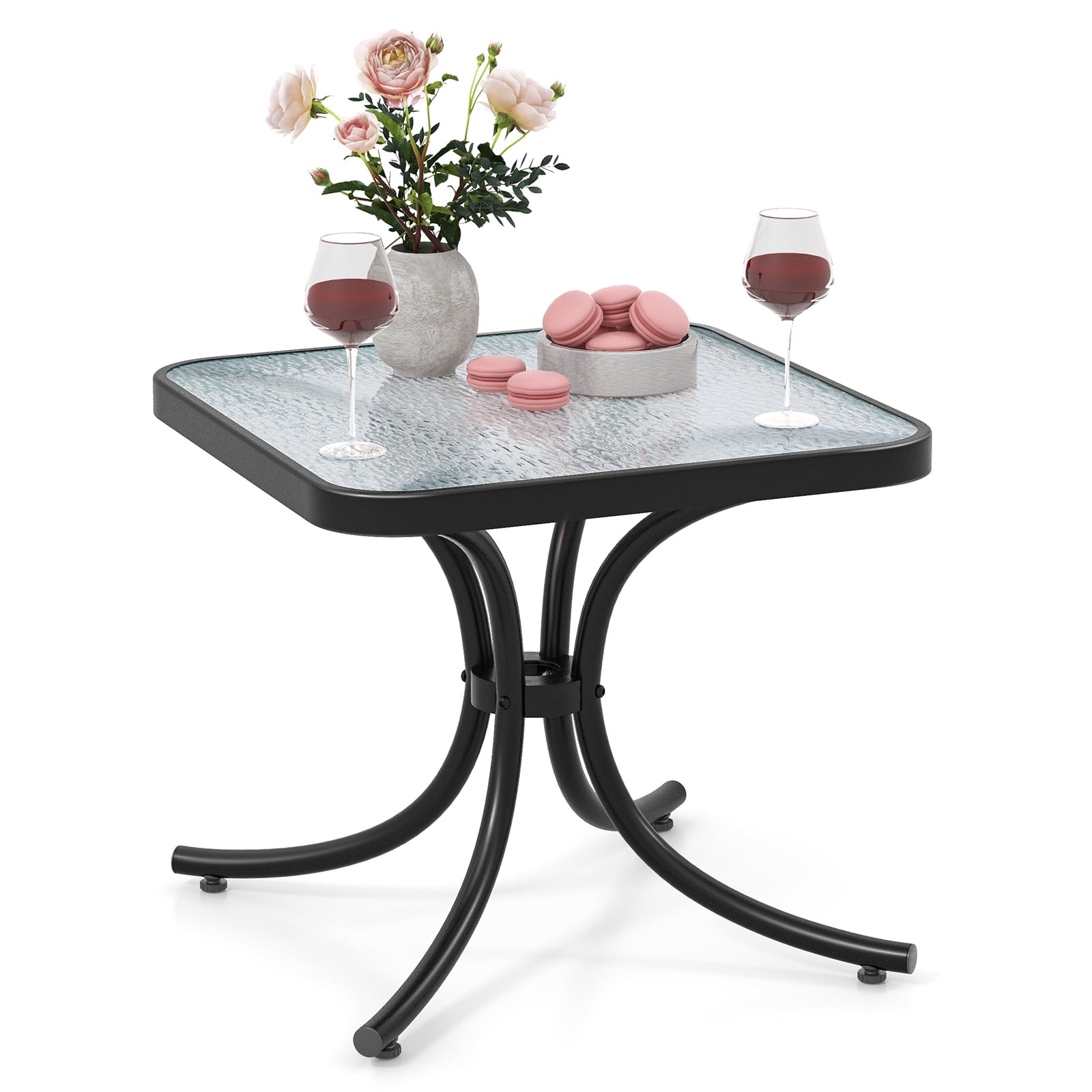 Gymax 2PCS 20'' Outdoor Side Table w/Tempered Glass Top  Metal Frame Patio End Table
