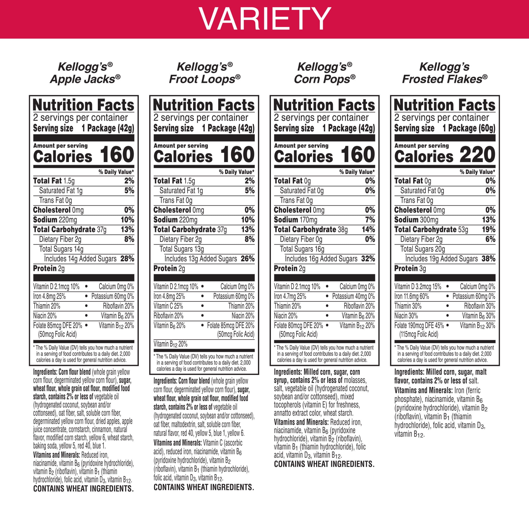Kellogg's  Variety Pack Breakfast Cereal, 13.2  oz, 8 Count
