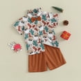 thumbnail image 2 of Okbabeha Toddler Baby Boy Christmas Outfits 6 9 12 18 24Months 2t 3t 4t Santa Print Button Down Shirt +Short Pants Set Summer, 2 of 7