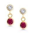thumbnail image 2 of Gem Stone King 14K Yellow Gold Red Created Ruby and White Created Sapphire Drop Dangle Earrings for Women (0.76 Cttw, Gemstone Birthstone, Round 4MM and 3MM), 2 of 4