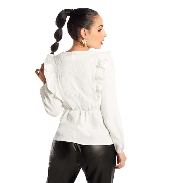Blusa Manga Larga Con Olanes Mundo Terra Mujer Walmart en linea