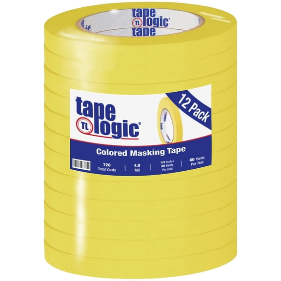 Tape Logic Colored Masking Tape 4.9 Mil 1/2" x 60 yds. Yellow 12/Case T93300312PKY
