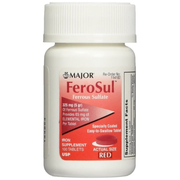 Major FeroSul Ferrous Sulfate 325mg, Red Tablets, 100 Each