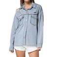 thumbnail image 6 of Viikei Womens Denim Jackets Plus Size Denim Jackets for Women Clearance Casual Turndown Collar Long Sleeve Loose Broken Hole Design Denim Jacket Coat, 6 of 9