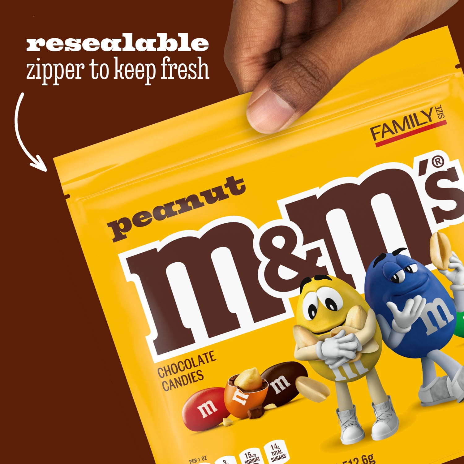 M&M'S Peanut Milk Chocolate Candy, 18.08 oz Family Size Resealable
