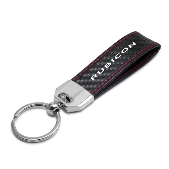 Jeep Rubicon Wrangler Real Black Carbon Fiber Loop Strap Key Chain with Red Stitching