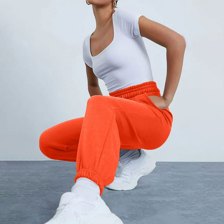 Hanas Pants Women's Fashion Sport Solid Color Drawstring Pocket Casual  Sweatpants Pants Orange/XL 