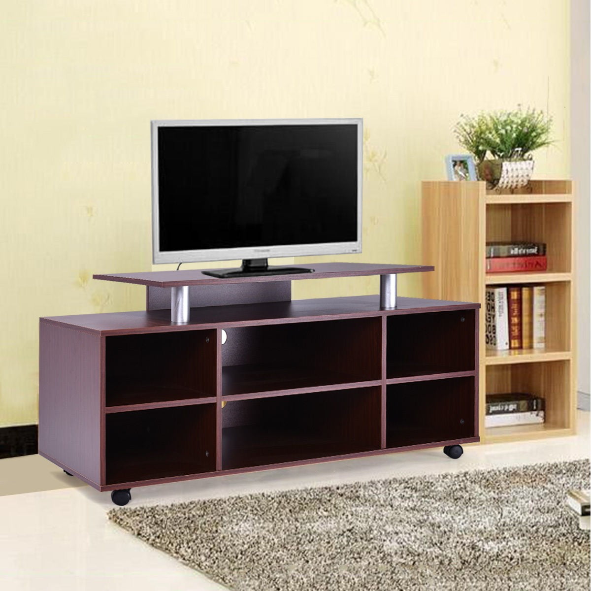 Wheeled TV Stand Entertainment Center Media Console ...