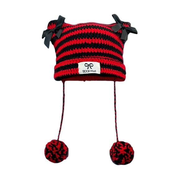 JZROCKER Kitten Ear Beanies Hat Women Men Breathable Knit Hat Striped Caps