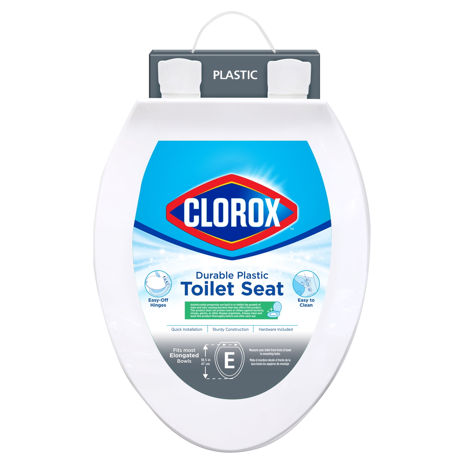 (3 pack) Clorox Antimicrobial Elongated Plastic Toilet Seat with Easy-off Hinges