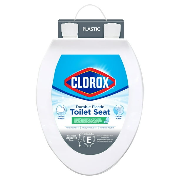 Clorox Antimicrobial Elongated Plastic Toilet Seat with Easyoff Hinges
