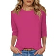 thumbnail image 2 of Fznquz Pink Womens Tee Shirts 3/4 Sleeve Plain Blouse Round Neck Dressy Casual Oversized Winter Clothing,XL, 2 of 5