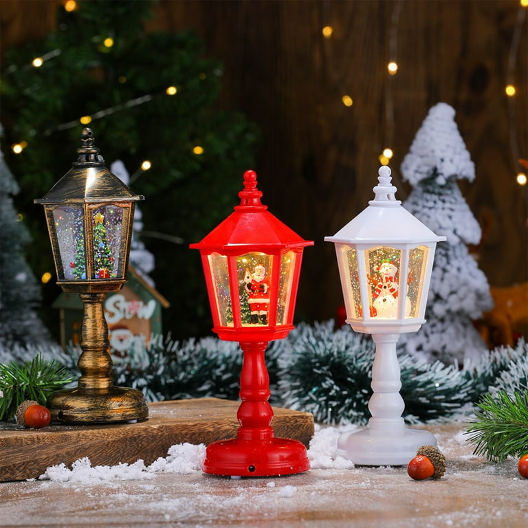 Musical Tabletop Lantern 8.2 Inch Snowing Christmas Lamp Post LED
