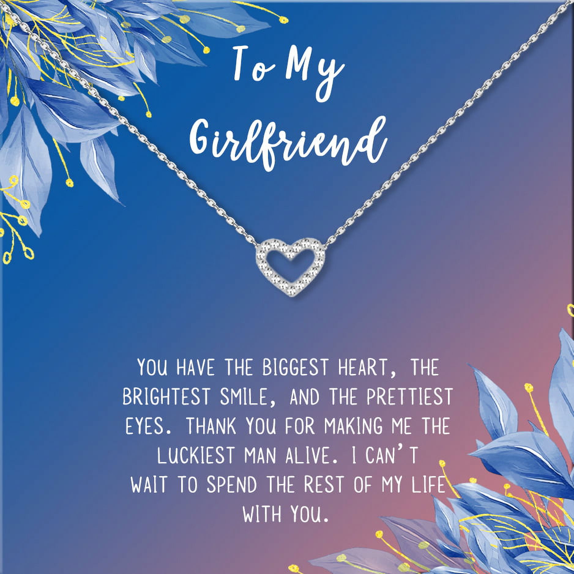 Anavia To My Girlfriend Necklace Gift, Card Gift for GF, Girlfriend Jewelry, Girlfriend Birthday Gift, Mother's Gift-[Silver Mini Crystal Heart, Blue-Orange Gift Card]