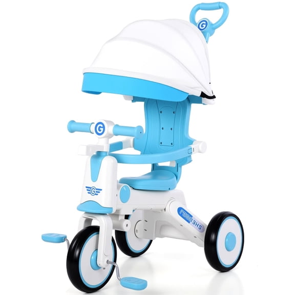 EOTVIA Tricycle for Kids, Toddler Tricycle with Light and Music, Kids Trike Beginner Tricycle with Removable Canopy, Baby Bike with Adjustable Push Handle, Toddler Bike for 1-4 Years Old Girls Boys