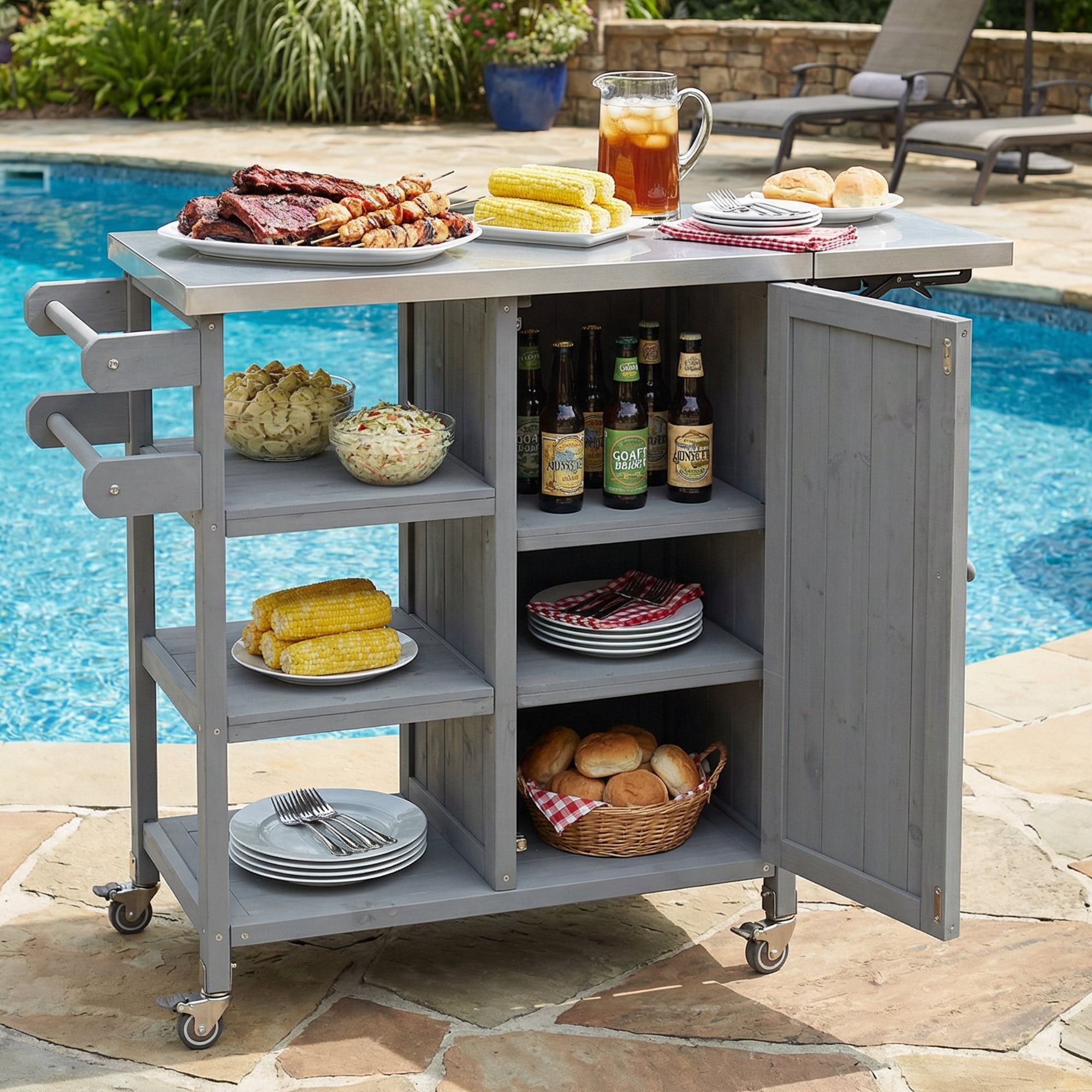 Portable Outdoor Kitchen Island, Foldable Patio Prep Station for Outdoor Use, Grey