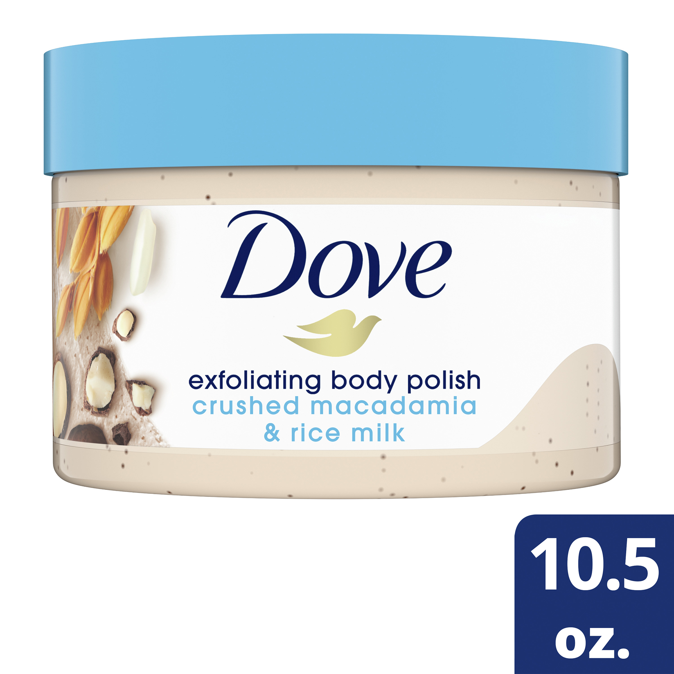 Dove Exfoliating Body Polish Scrub Macadamia  Rice Milk Nourishes and  Reveals Smoother Skin 10.5 oz