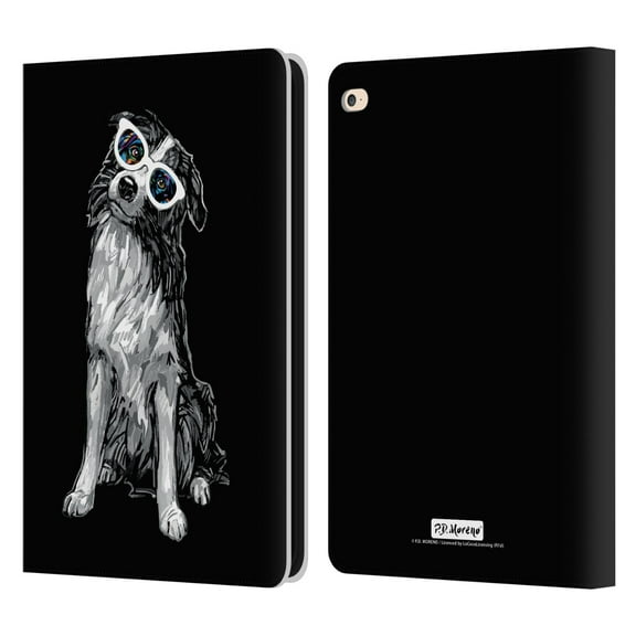 Head Case Designs Officially Licensed P.D. Moreno Black And White Dogs Border Collie Leather Book Wallet Case Cover Compatible with Apple iPad Air 2 (2014)