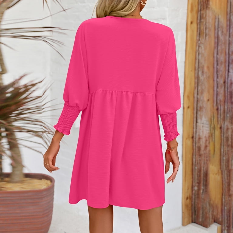 knee length dresses for ladies Burnt Orange Shirred Long Sleeve Sorelle Midi Dress