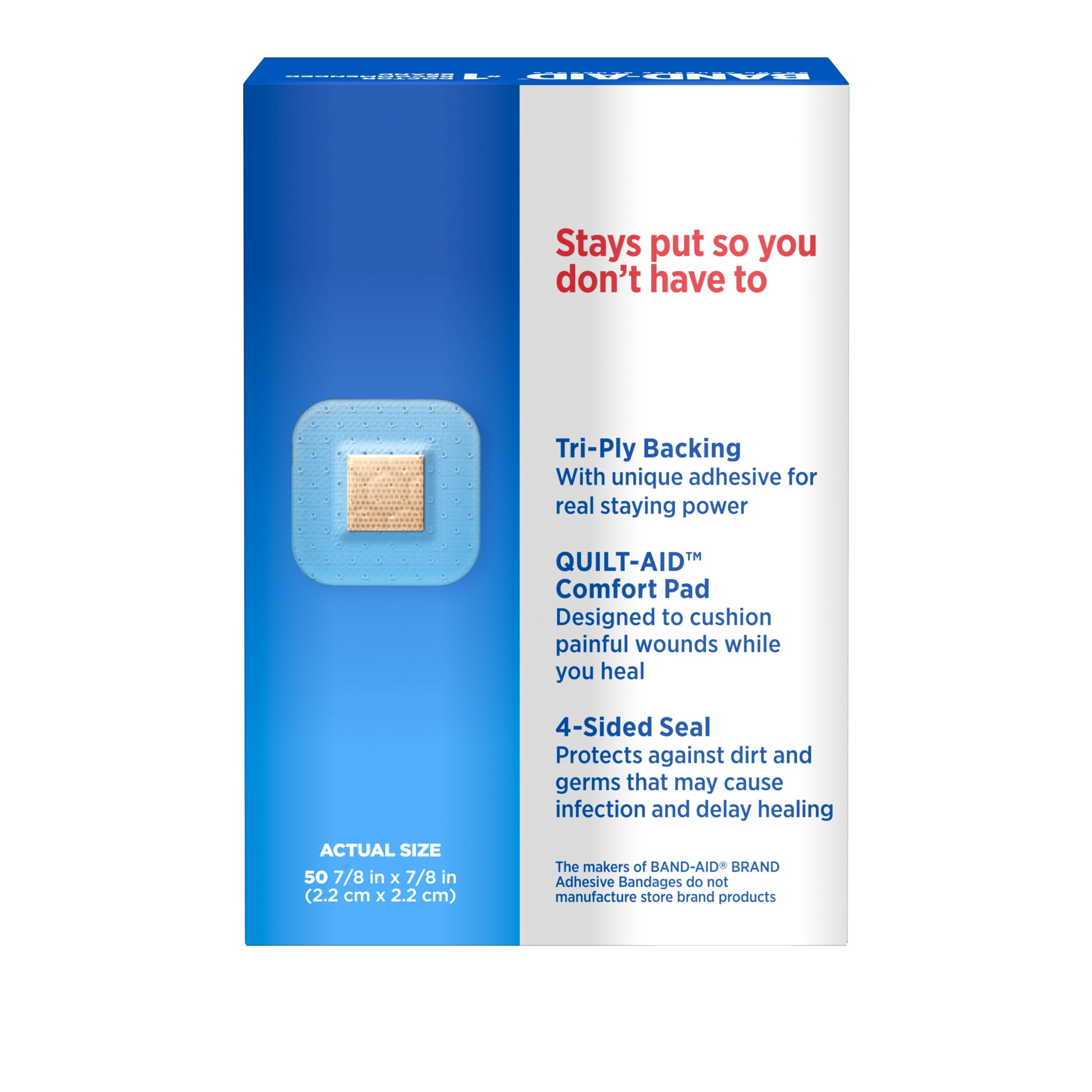 Band-Aid Brand Tru-Stay Clear Spots Square Bandages, One Size, 50 Count