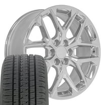 OE Wheels CV62 22 Inch Rims and Tires Fit Silverado 1500 Style 6x139.7 22x9 Chrome - Hollander 14078 - Dueler Alenza HL 285/45-22 (Set of 4)