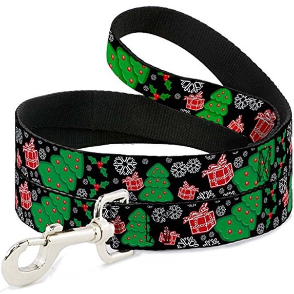 buckle-down narrow "christmas collage black white green red" dog leash