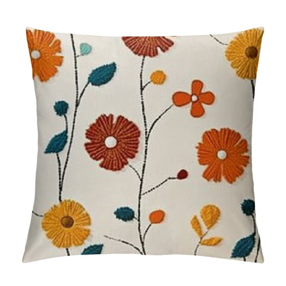 Patifu   Flower Embroidered Decorative Throw Pillow Cushion Covers for Home Bed Room Decor   12x12in