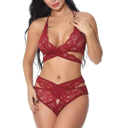 

Gubotare Lingerie For Women Open Crotch Women Lingerie Teddy Bodysuit with Garter Belt Lace Full Slips No Stockings RD2 3XL