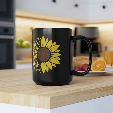

Coffee Mug Black Sunflower 15oz