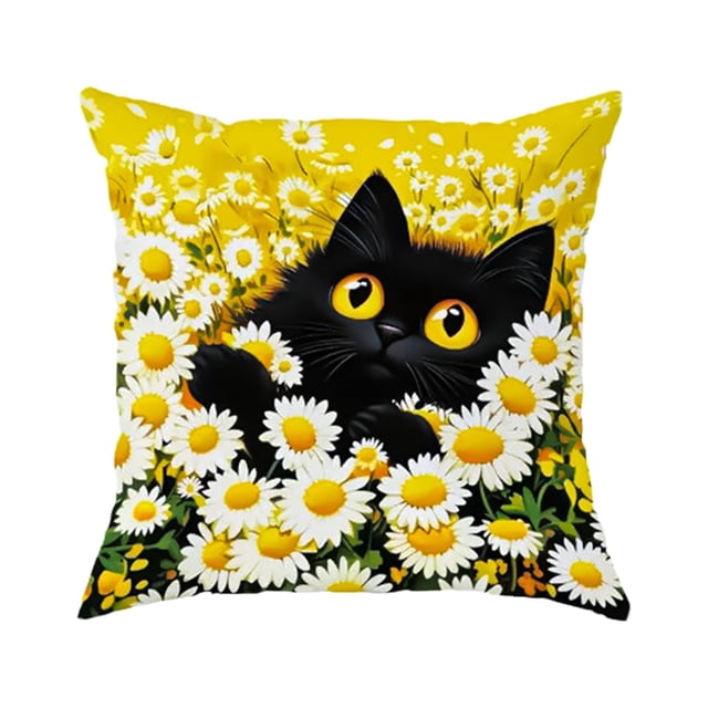 Cubiertas de Estuche de Almohada con Cremallera 45x45cm Diseño de Patrón de Gatos Lindos, Tela de Poliéster Suave para Sofá Y Cama Decoración Del Hogar, Cremallera Oculta, Lavable en Máquina