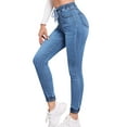 thumbnail image 2 of Gvmfive Women Denim Elastic Waist Drawstring Stretch Jeans, 2 of 4