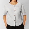 thumbnail image 3 of Top holgado de cuello en V con botones para mujer, tejido elástico suave, ideal para combinar con vaqueros o leggings, tallas S-XXL, 3 of 7