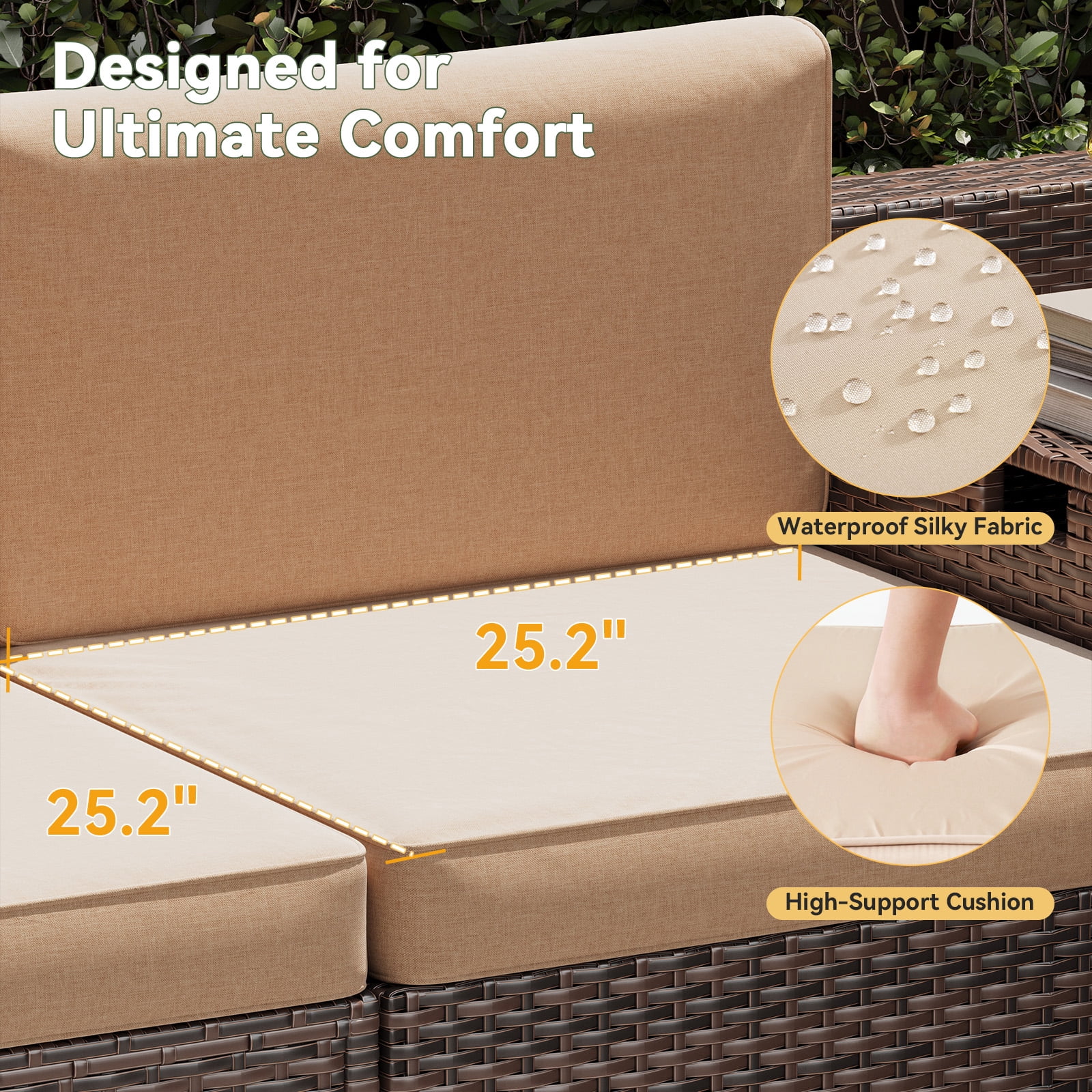 LazySunsets 8 Piece Patio Furniture Set, Wicker Outdoor Furniture with Large Storage Table, Beige