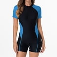 thumbnail image 5 of Swimsuits for Women One-Piece Athletic Color Blocked Wetsuits,Short Sleeve Rash Guard Full Zipper Boyleg Bathing Suits for Water Sports, 5 of 8