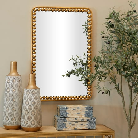 CosmoLiving by Cosmopolitan Metal Wall Mirror with Beaded Detailing 1.80W x 24.00L x 36.00H - Gold - Medium
