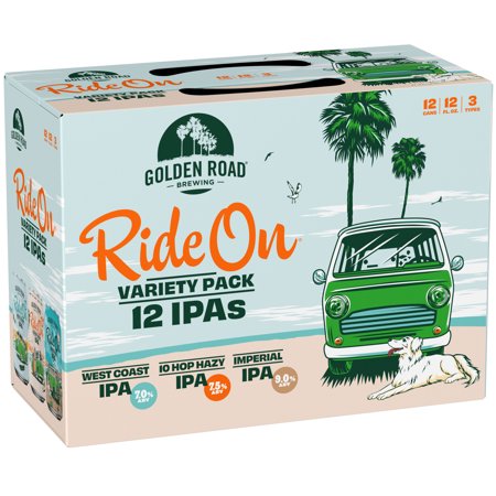 Golden Road Brewing Ride on Craft IPA Variety Pack, Assorted ABV, 12 Pack, 12 fl oz Aluminum Cans, 7.0% ABV
