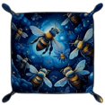 thumbnail image 2 of Women Girls Leather Square Dish Trinket Plate Jewelry Tray for Mothers Day Birthday Gift, Blue Galaxy Bees, 2 of 6