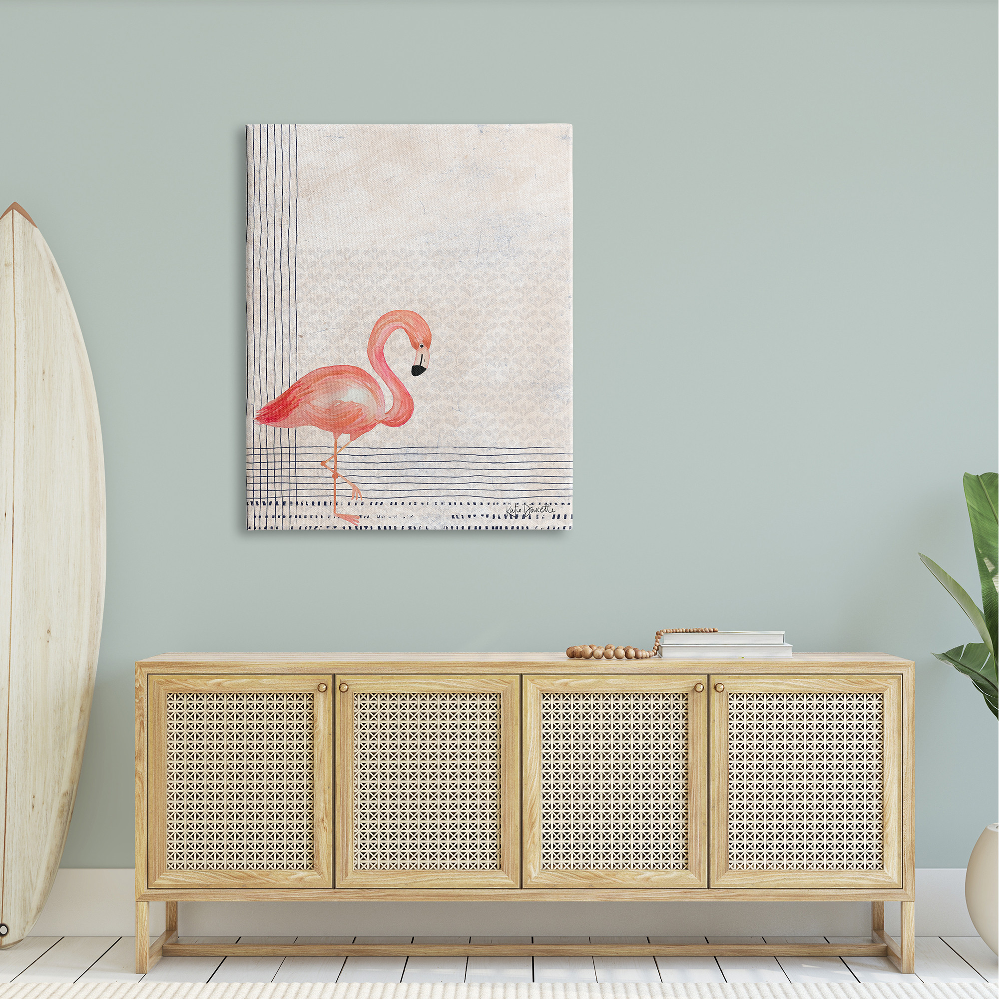 Stupell Industries Patterned Flamingo Bird Layered Stripes Graphic Art Gallery Wrapped Canvas Print Wall Art, Design by Katie Doucette