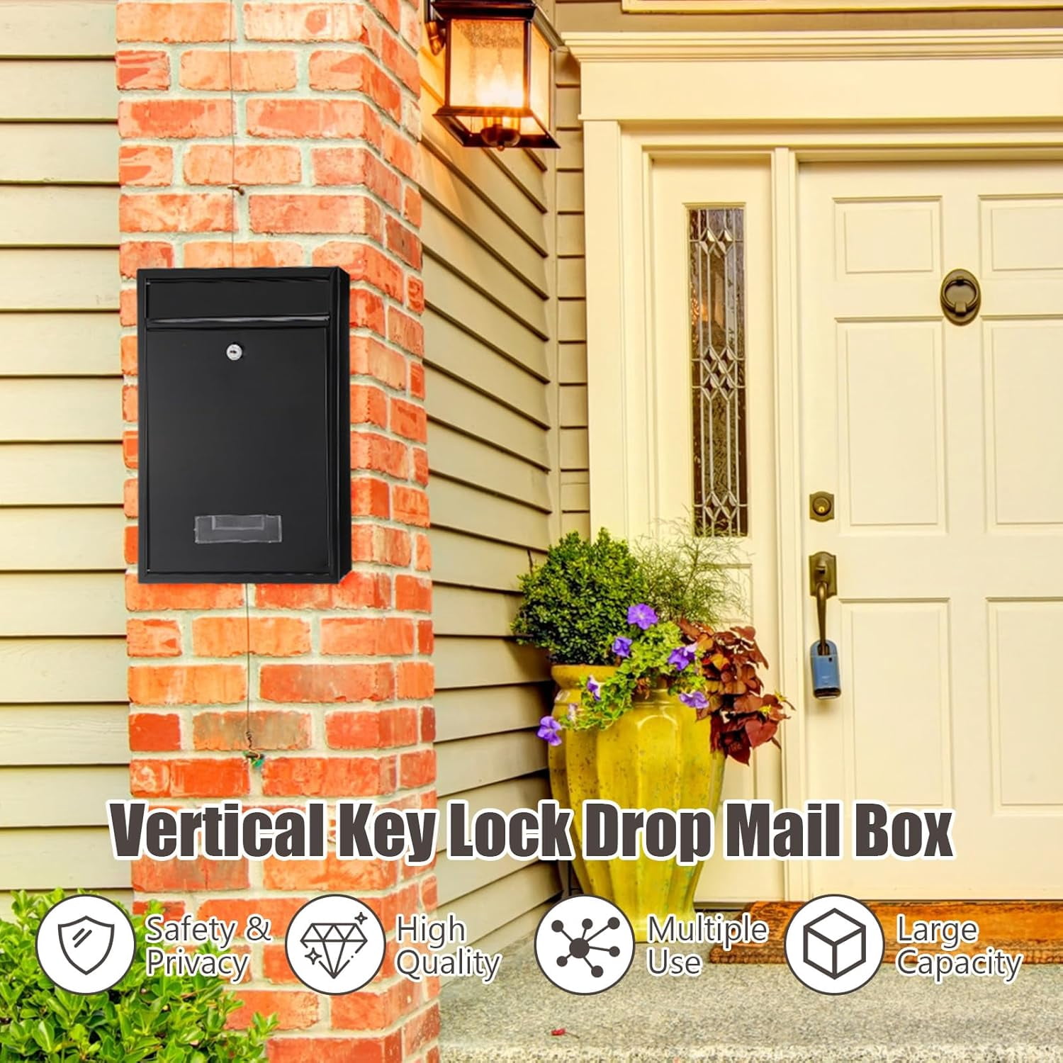 3 Pcs Locking Mailboxes Wall Mounted, 12.6 x 8.5 x 3.3 in Vertical  Drop Box Metal Rust-Proof Post Box for Home Office