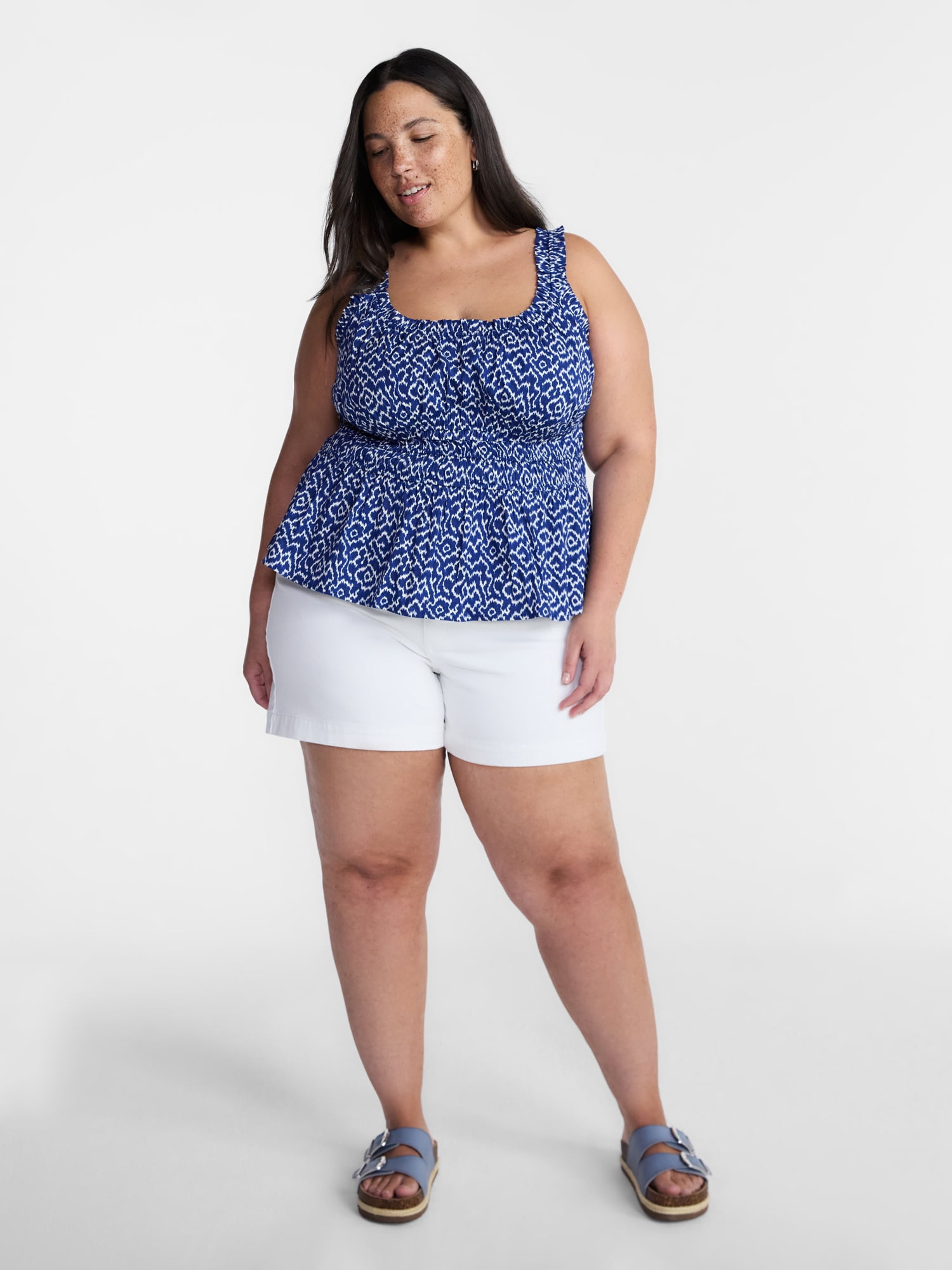 Terra & Sky Women’s Plus Sleeveless Smocked Peplum Tank Top, Sizes 0X-5X