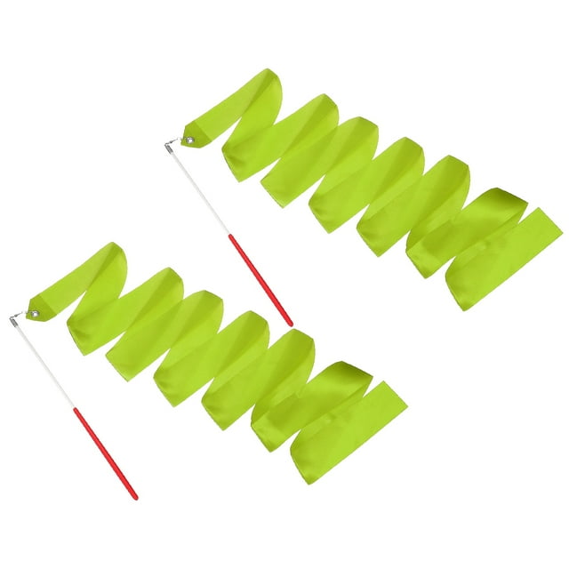 Uxcell 2 Pcs Dance Ribbons, 78.7 Inch Gymnastics Ribbon Streamers with Red Wand for Gymnastics Artistic, Olive Green