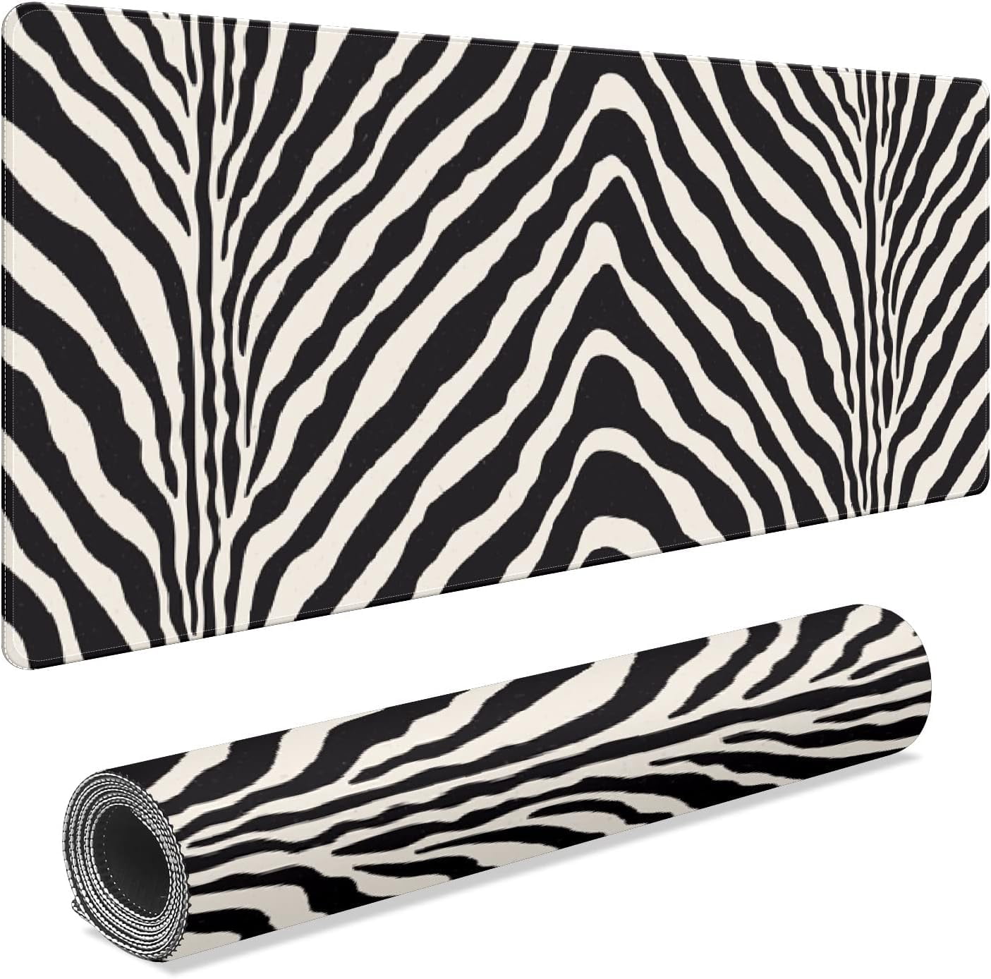 Black Zebra Print Desk Mat, Desk Accessory, Cute Workspace, Trendy Workspace, Trendy, 35.4x15.7in Large Gaming Mouse Pad, Cute Desk Topper, Pretty Desk Pad