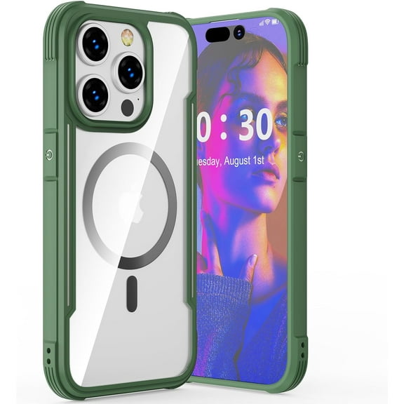 Phone Case Designed for iPhone 15 Pro Max Case Magnetic Clear, [Compatible with MagSafe] Slim Shockproof Military Protective Phone Cover Case for 15 Pro Max 6.7 inch(Clear Green)
