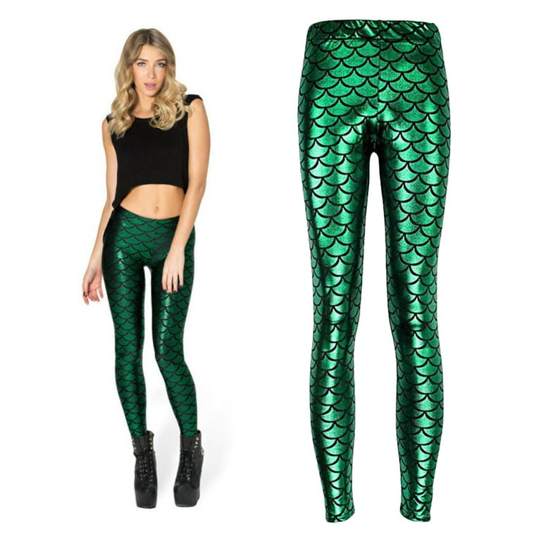 1Pc Chic Sexy Leggings Fish Scale Leggings for Woman (XXL, Green) 