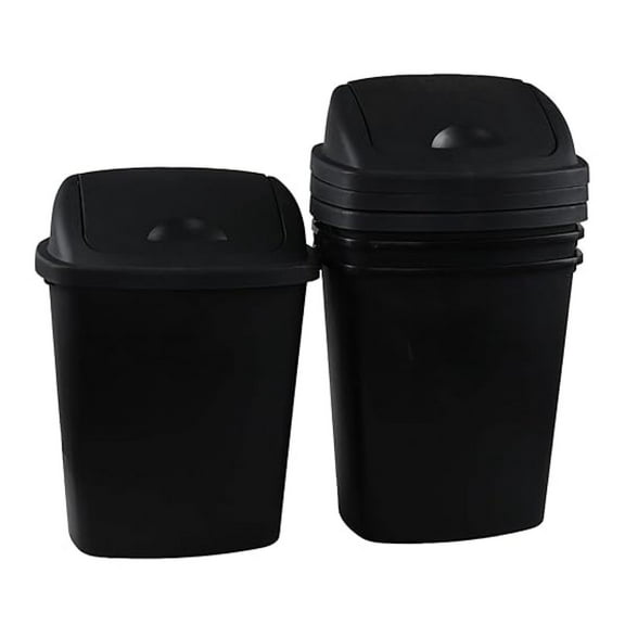 4 Pack 8 Gallon Medium Trash Can with Lid, Plastic Top Garbage Can, Black Waste Bin Waste Basket for Bathroom, Kitchen, Bedroom, Office,