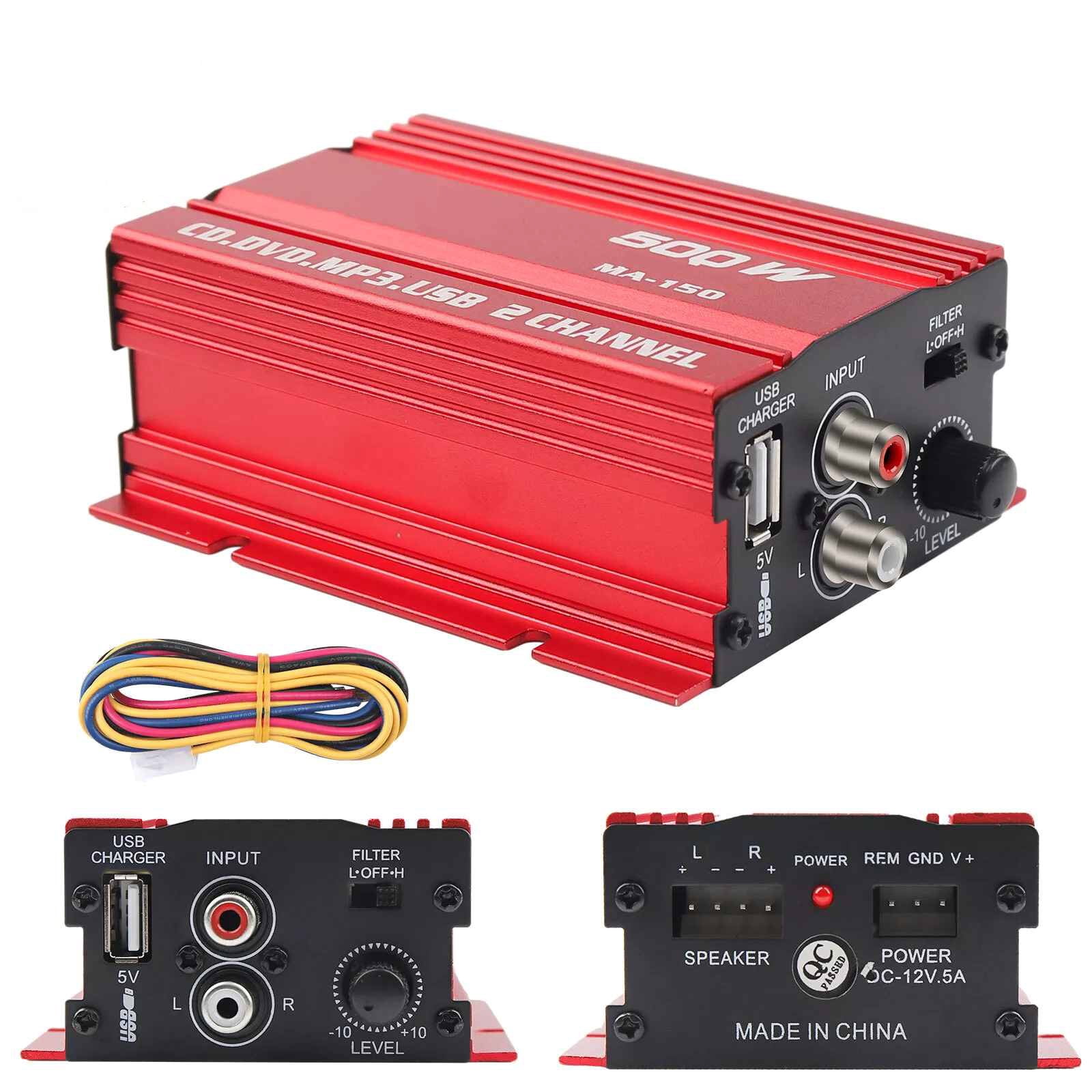 MA-150 Compact Audio Amplifier for Motorcycles Powerful Sound Output with Overload Protection & Lightweight Body